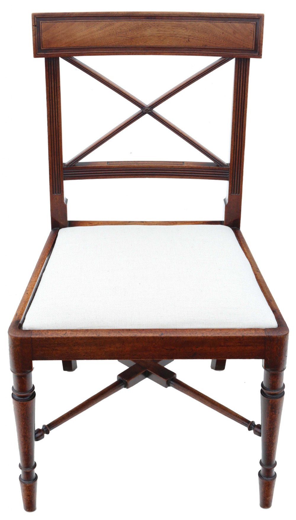 Antique fine quality matched set of 8 (6 plus 2) early 19th Century Regency mahogany x-frame dining chairs View V