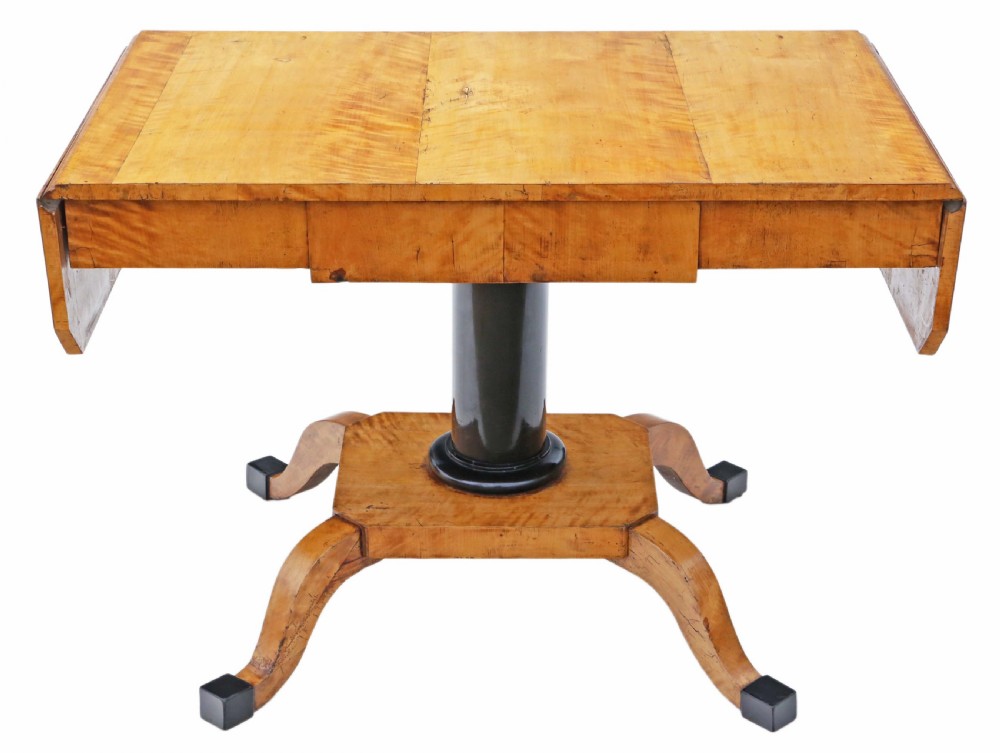 Antique fine quality early 19th Century Swedish Biedermeier satin birch sofa table View IX