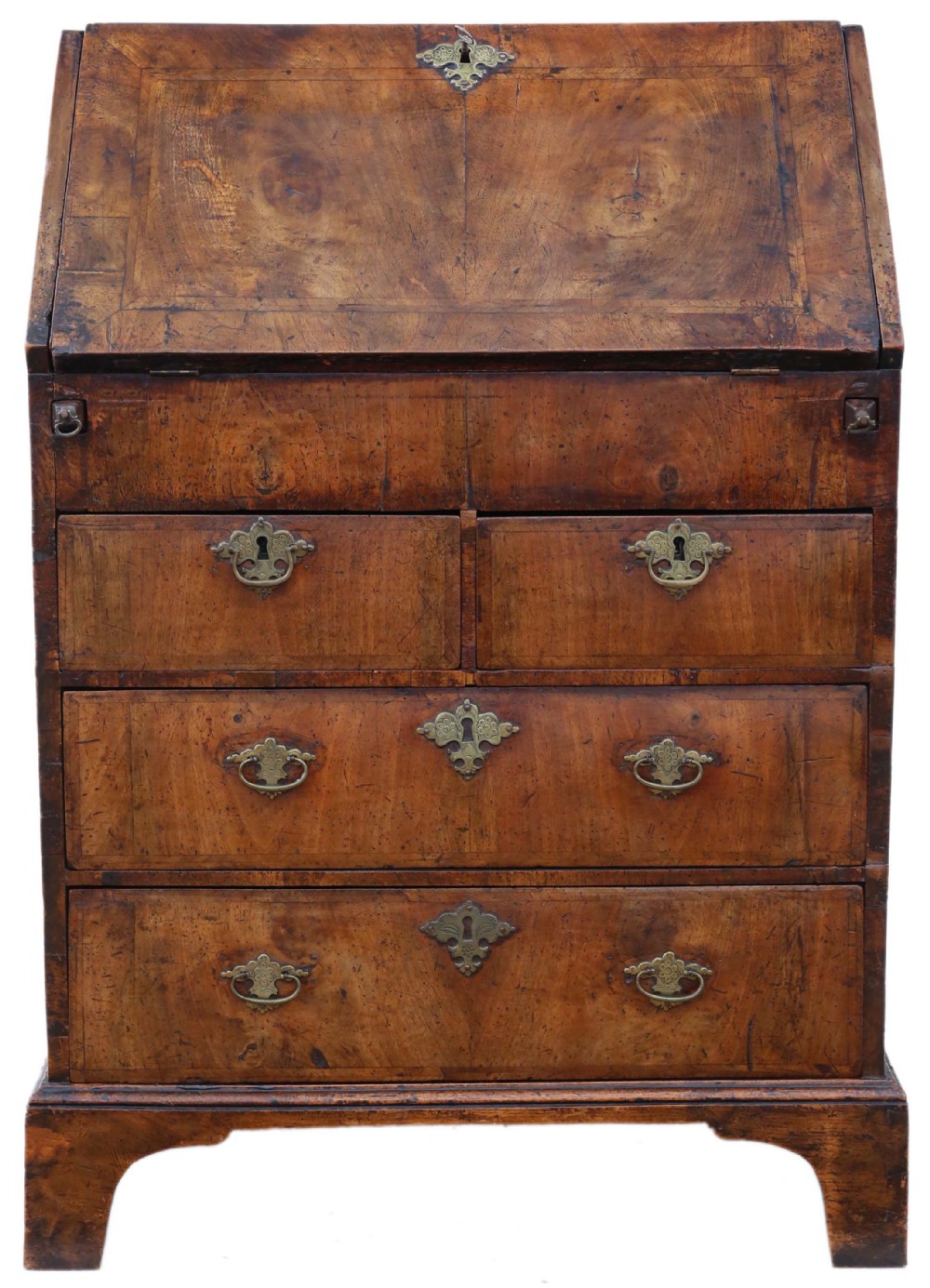 Antique Georgian early 18th Century cross banded walnut bureau