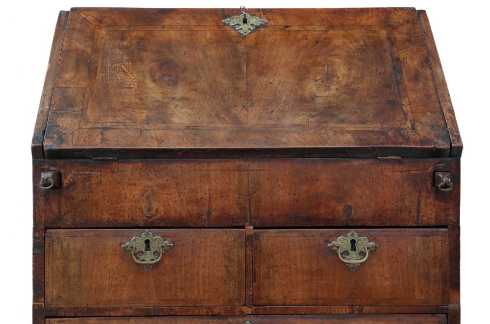 Antique Georgian early 18th Century cross banded walnut bureau View IX