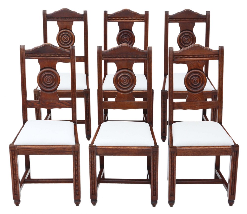 Antique quality set of six oak Art Nouveau dining chairs C1915