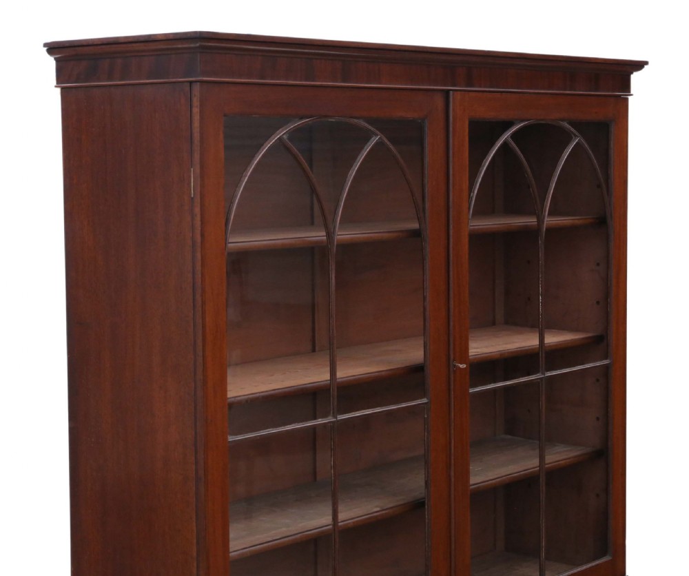 Antique very large fine quality 19th Century mahogany glazed bookcase C1850 5' wide View VI