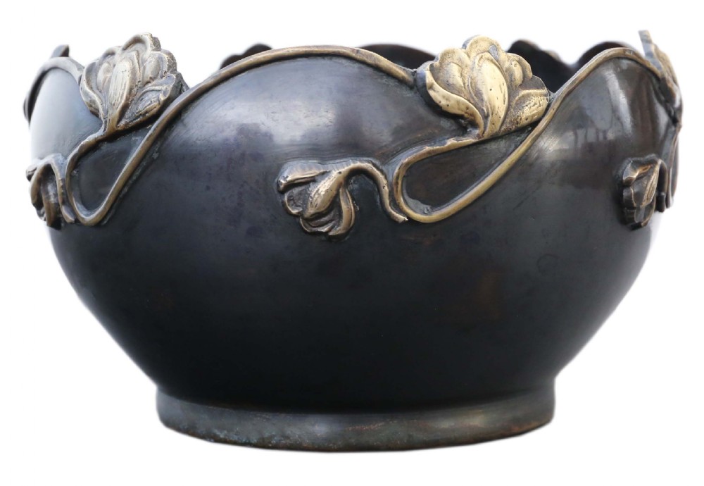 Antique large quality Art Nouveau Jardinière planter Japanese Oriental mixed metal