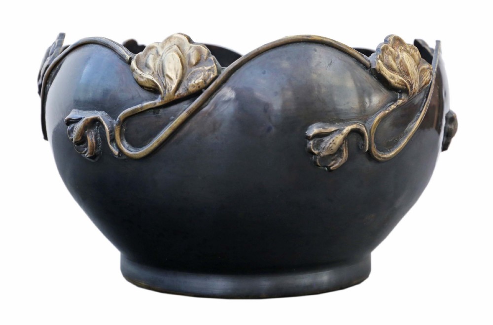 Antique large quality Art Nouveau Jardinière planter Japanese Oriental mixed metal View II