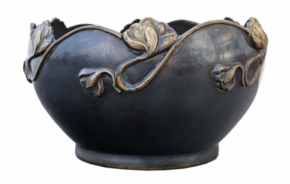 Antique large quality Art Nouveau Jardinière planter Japanese Oriental mixed metal View III