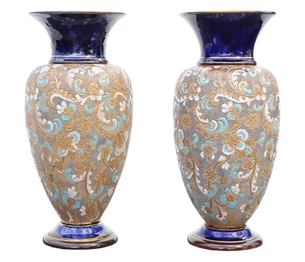 Antique large pair of Art Nouveau Royal Doulton Slater vases