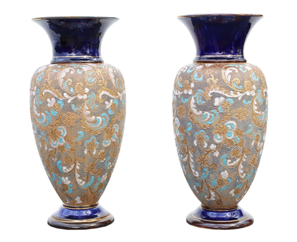 Antique large pair of Art Nouveau Royal Doulton Slater vases View II