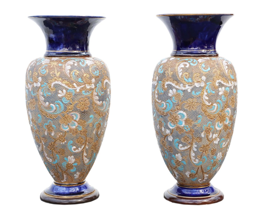 Antique large pair of Art Nouveau Royal Doulton Slater vases View IV