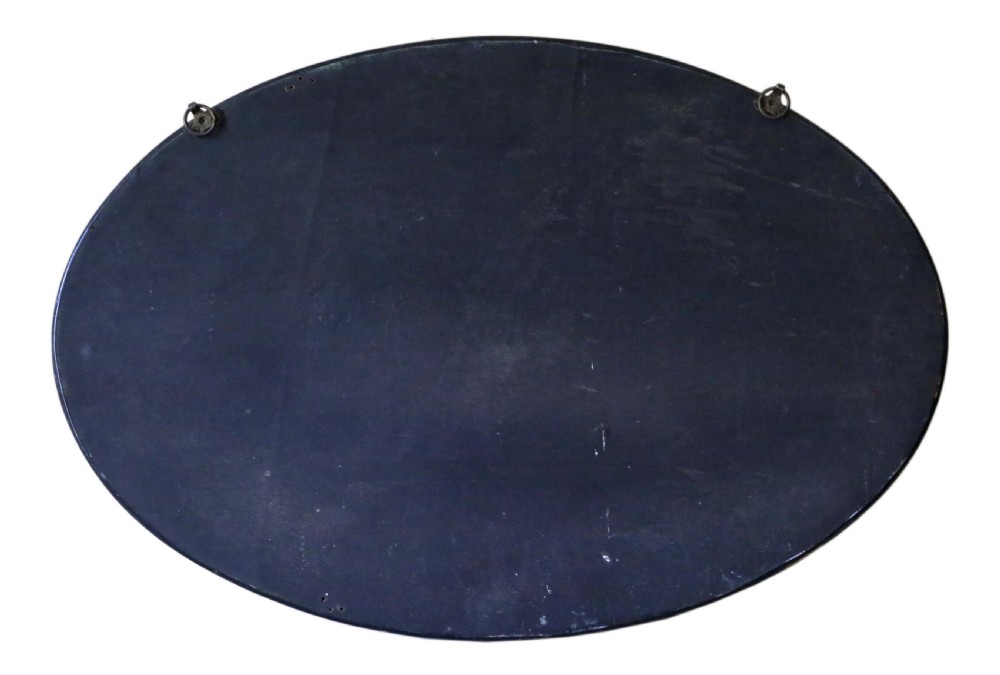 Antique large quality decorated black lacquer oval wall overmantle mirror C1915 View VII