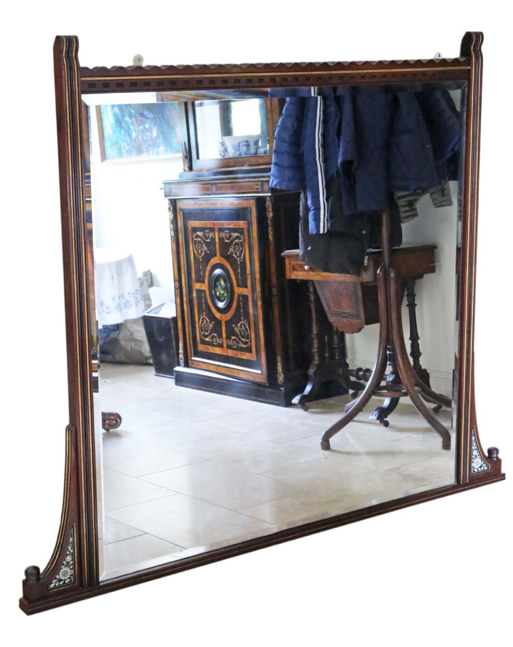 Antique very large fine quality mahogany gilt and ebonised overmantle wall mirror C1880 Aesthetic