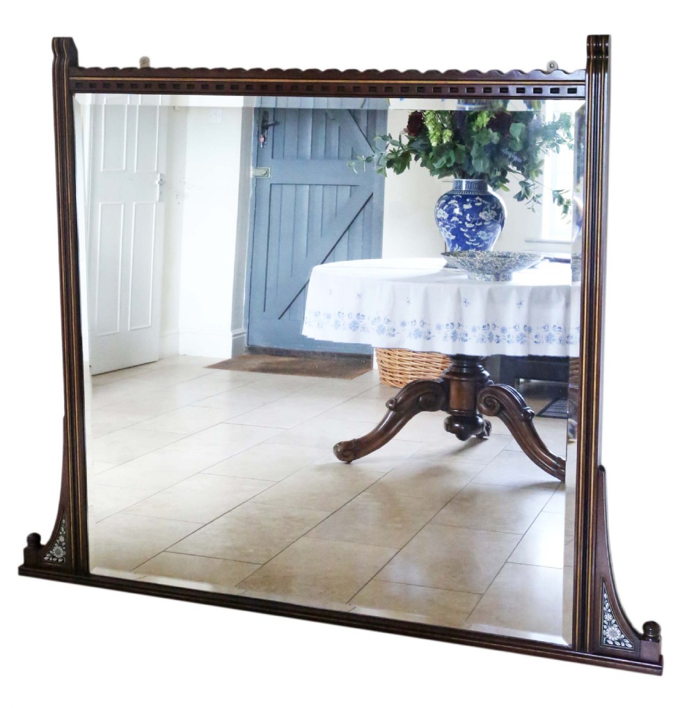 Antique very large fine quality mahogany gilt and ebonised overmantle wall mirror C1880 Aesthetic View III