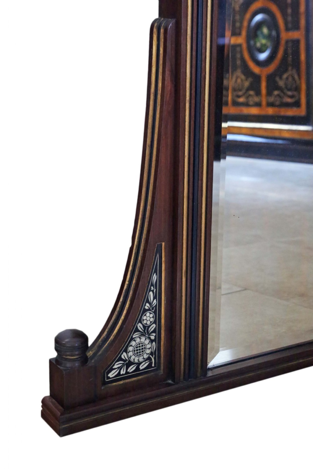 Antique very large fine quality mahogany gilt and ebonised overmantle wall mirror C1880 Aesthetic View VII