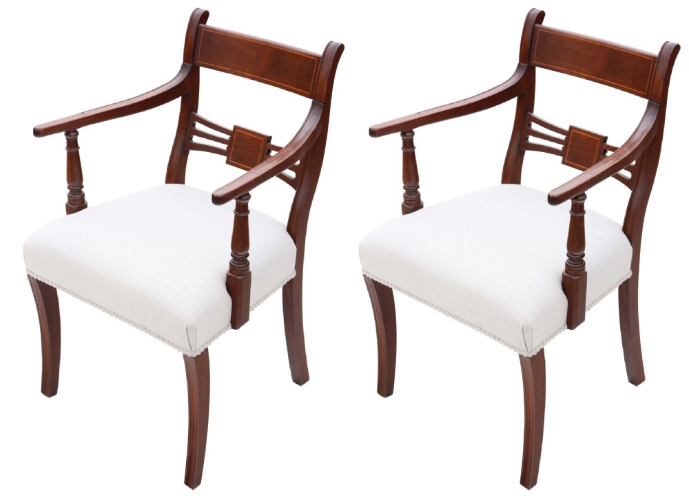 Antique quality pair of 19th Century mahogany elbow dining chairs