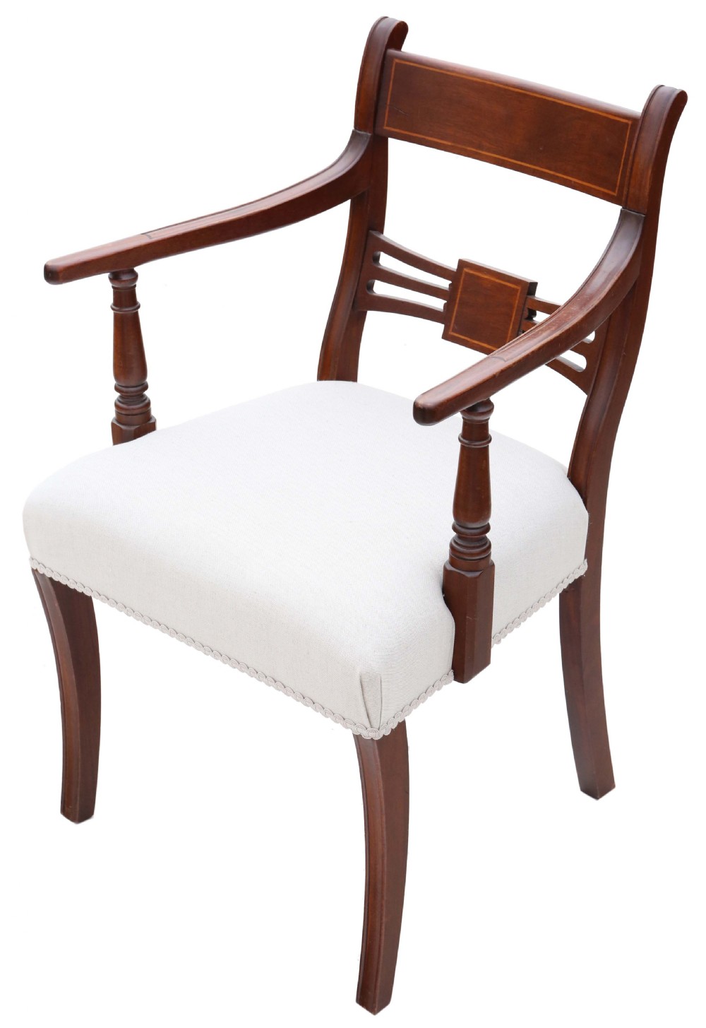 Antique quality pair of 19th Century mahogany elbow dining chairs View II