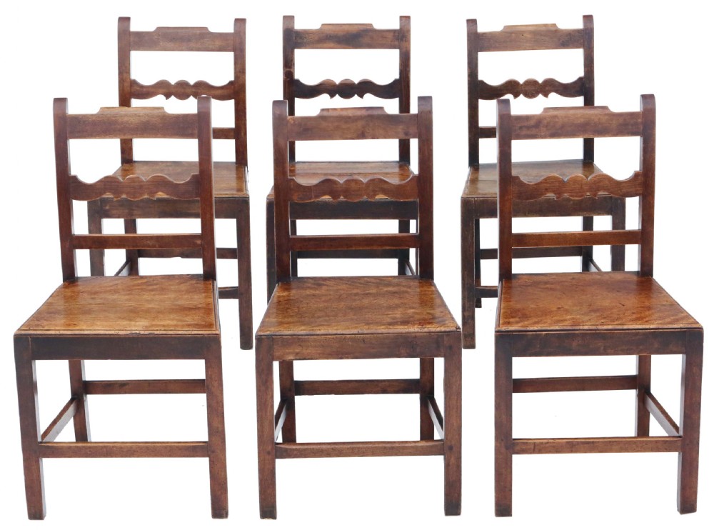 Antique quality matched set of 9 8 6 19th Century elm kitchen dining chairs View II