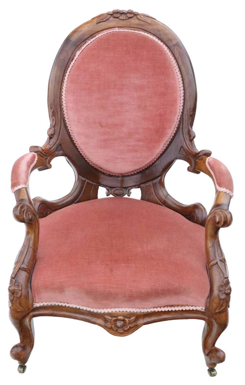 Antique quality Victorian carved walnut spoon back slipper armchair C1870