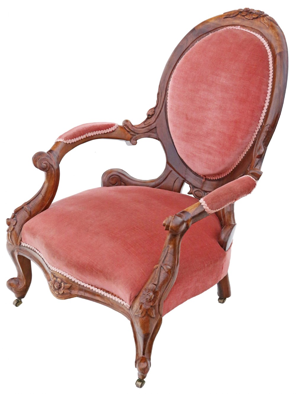 Antique quality Victorian carved walnut spoon back slipper armchair C1870 View II
