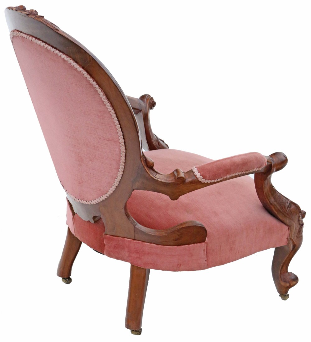 Antique quality Victorian carved walnut spoon back slipper armchair C1870 View IV