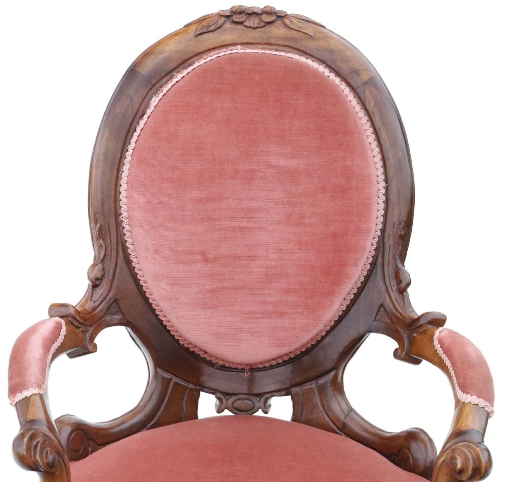 Antique quality Victorian carved walnut spoon back slipper armchair C1870 View VI