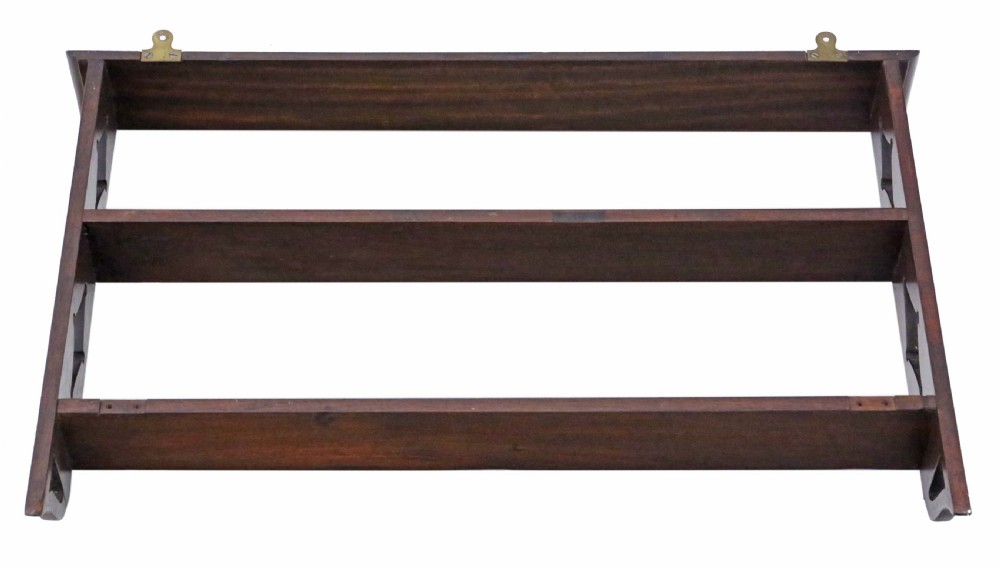 Antique mahogany carved fretwork wall bookcase display shelves C1900 View V