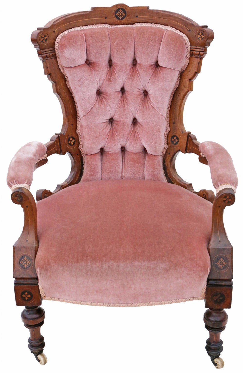 Antique quality Victorian Aesthetic inlaid walnut armchair C1880