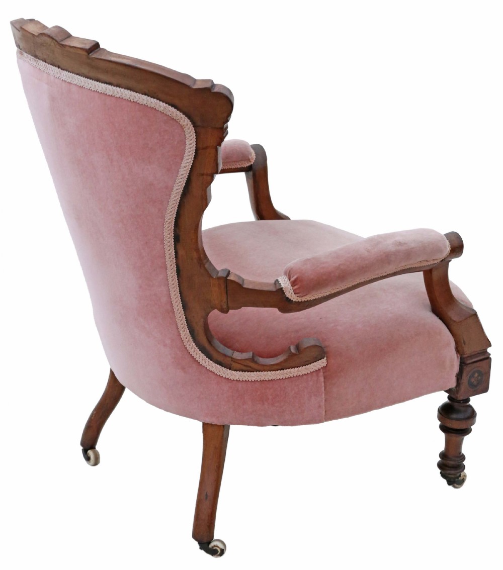 Antique quality Victorian Aesthetic inlaid walnut armchair C1880 View IV