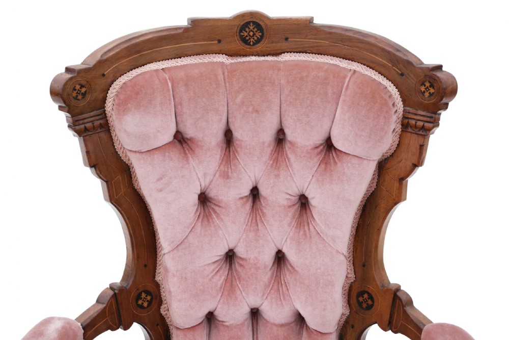 Antique quality Victorian Aesthetic inlaid walnut armchair C1880 View V