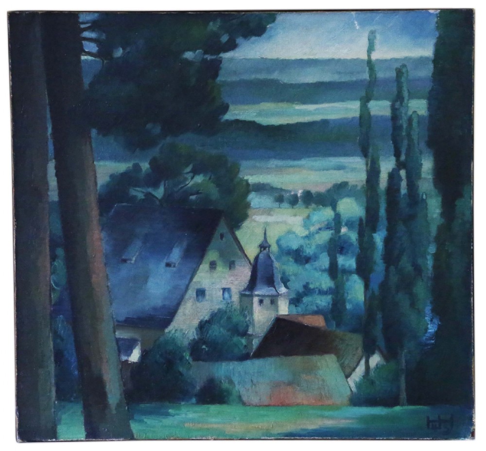 Large oil on canvas Painting Artwork by Hubert Haider 1945 Vintage Antique Bavarian Landscape