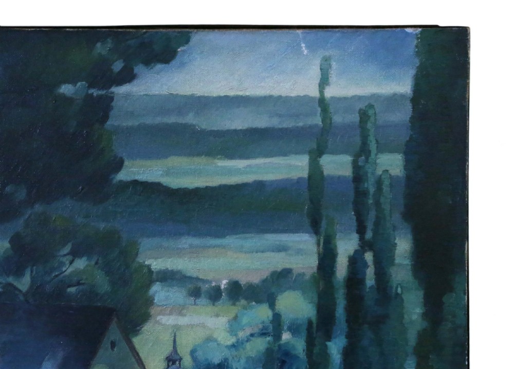 Large oil on canvas Painting Artwork by Hubert Haider 1945 Vintage Antique Bavarian Landscape View III