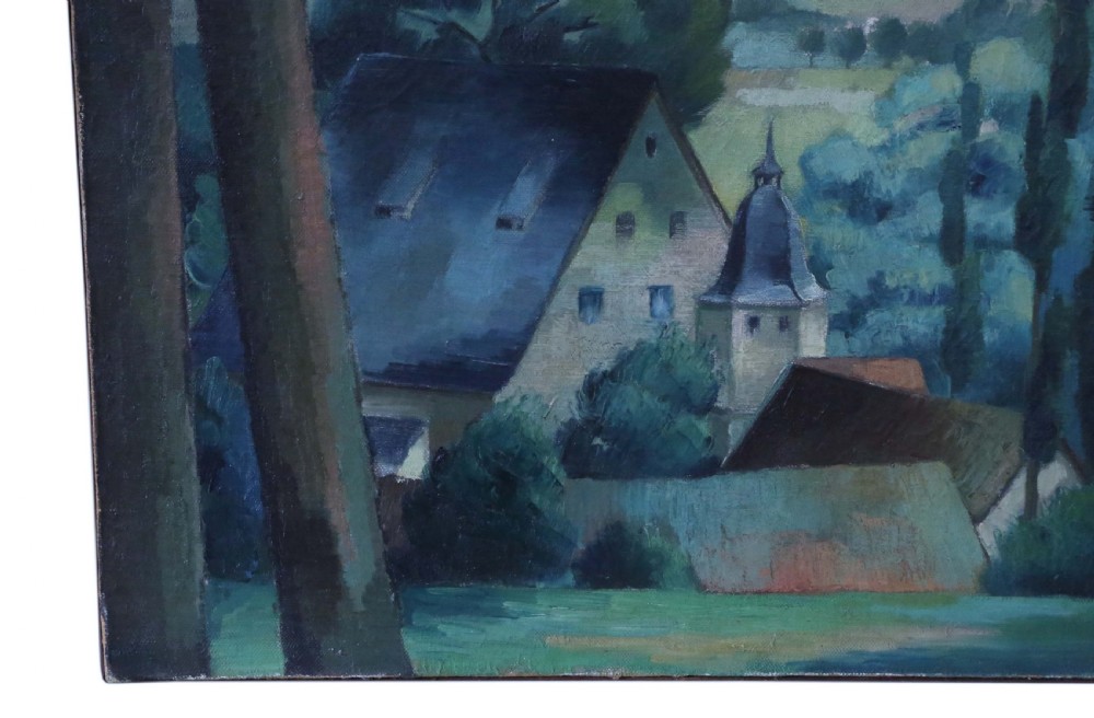 Large oil on canvas Painting Artwork by Hubert Haider 1945 Vintage Antique Bavarian Landscape View V