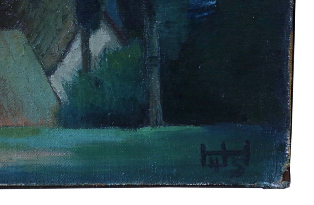 Large oil on canvas Painting Artwork by Hubert Haider 1945 Vintage Antique Bavarian Landscape View VI