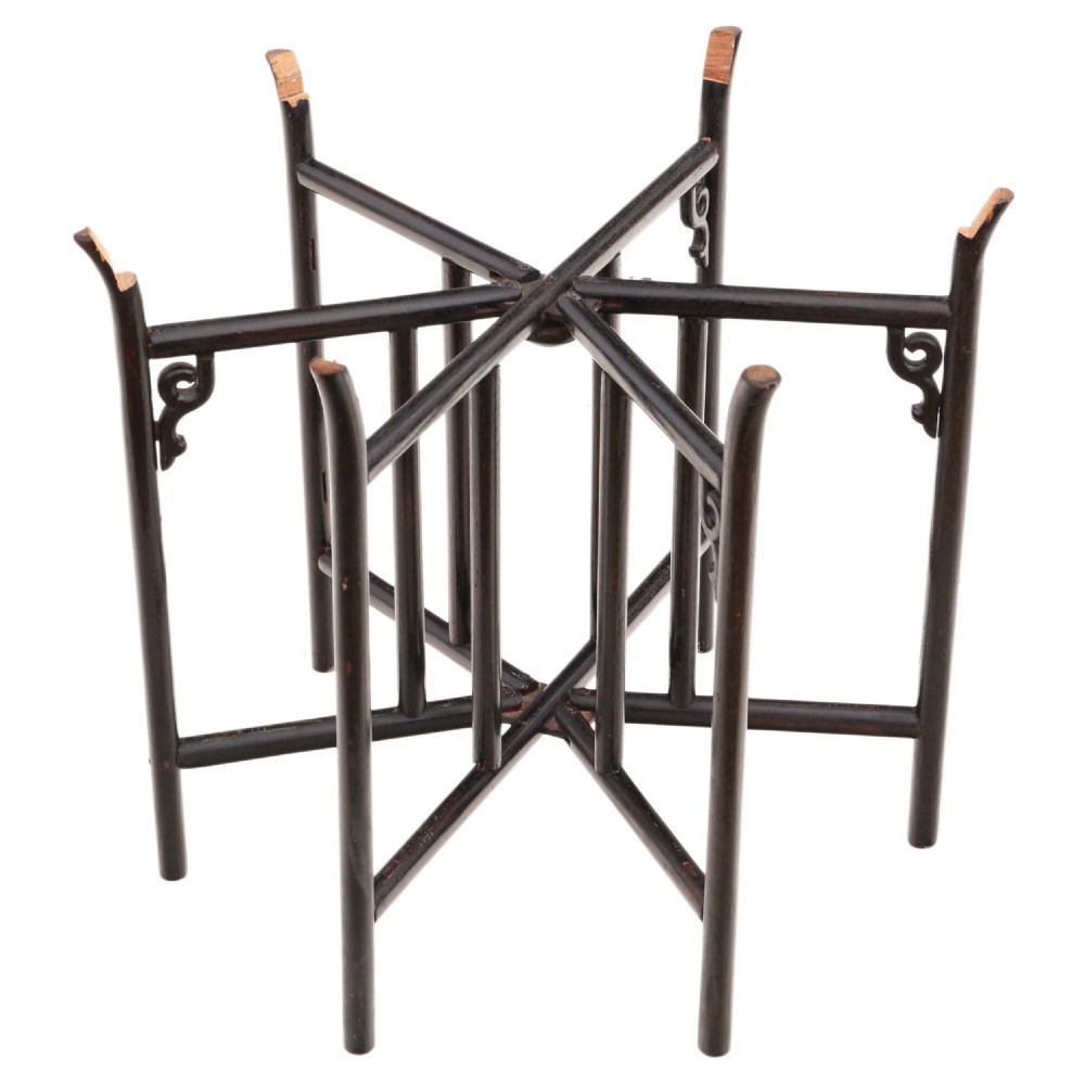 Antique quality very large oriental brass charger tray coffee table on ebonised stand C1920 View VII