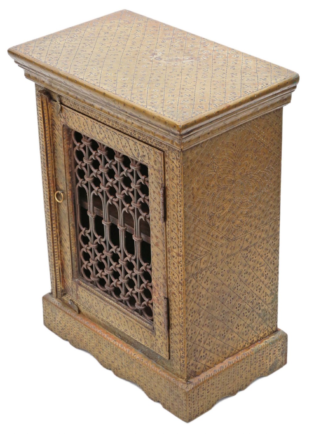 Antique quality Indian brass covered bedside cupboard C1900