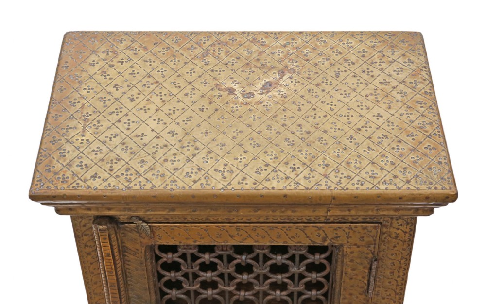 Antique quality Indian brass covered bedside cupboard C1900 View II