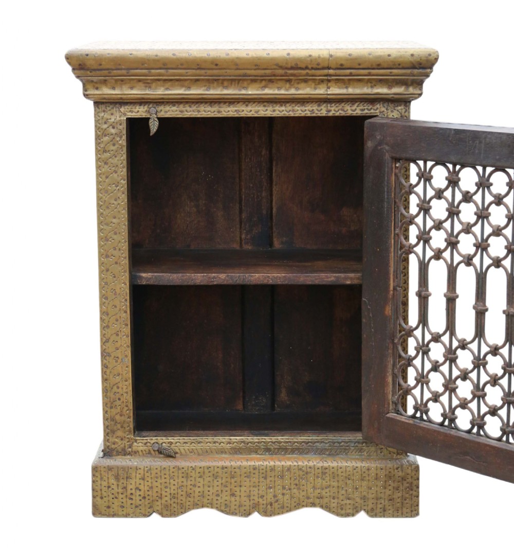 Antique quality Indian brass covered bedside cupboard C1900 View IV