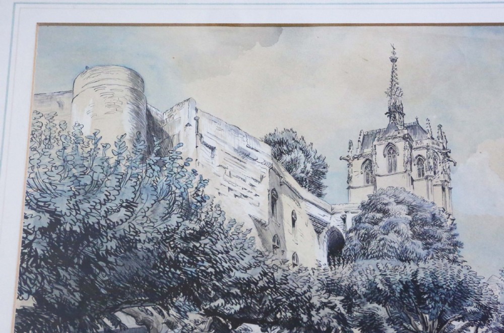 Large pen and wash Painting Artwork by Dennis Flanders C1950 Vintage Antique VW Beetle View V