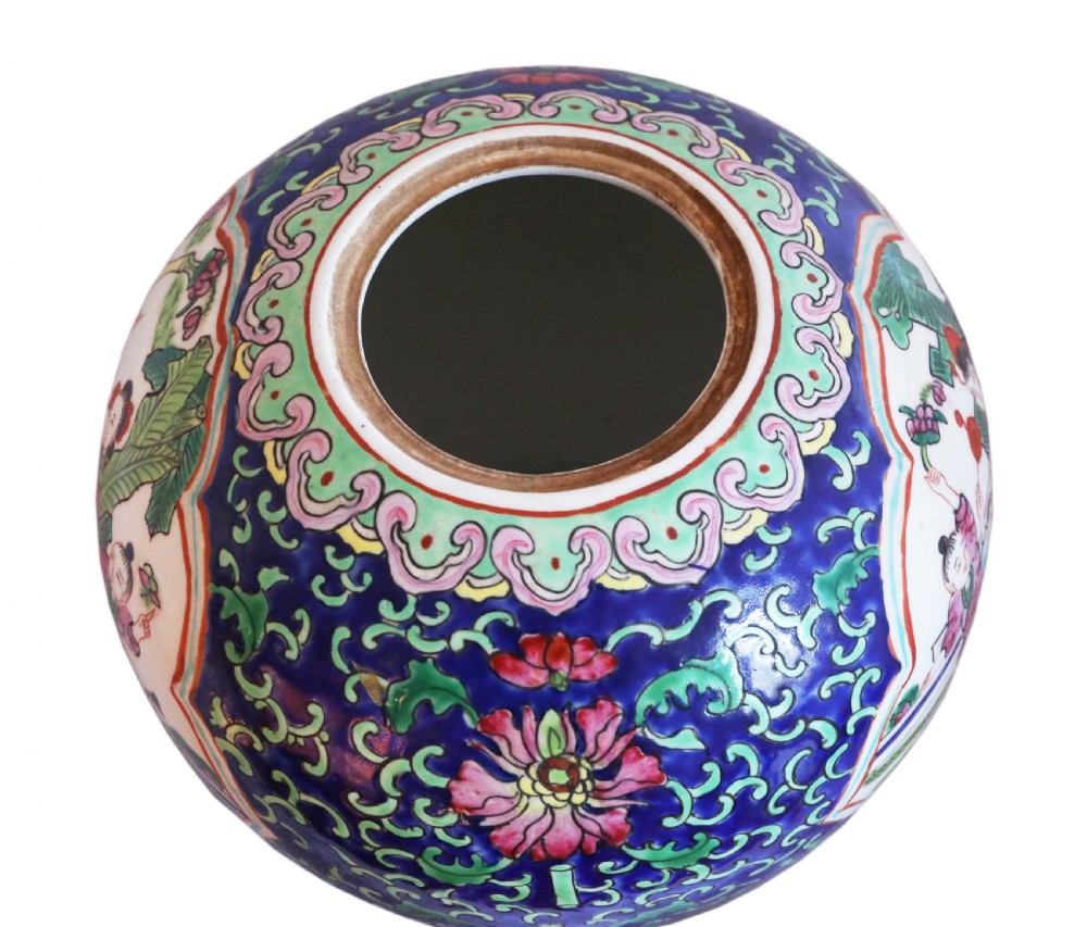 Antique large fine quality Oriental Chinese 19th Century TongZhi Ginger Temple Jar Famille Rose View VI