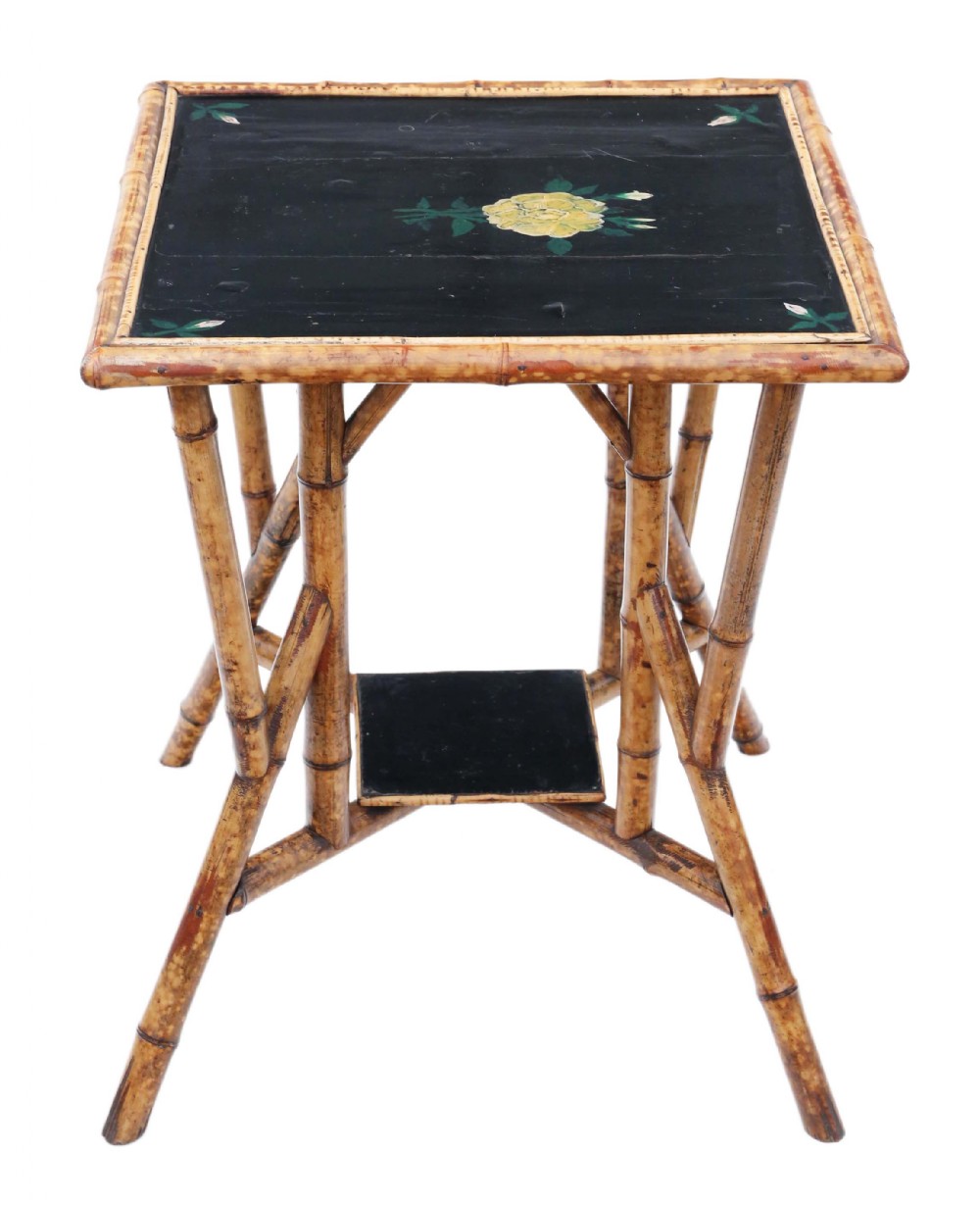 Antique quality C1900 bamboo black lacquer occasional window table