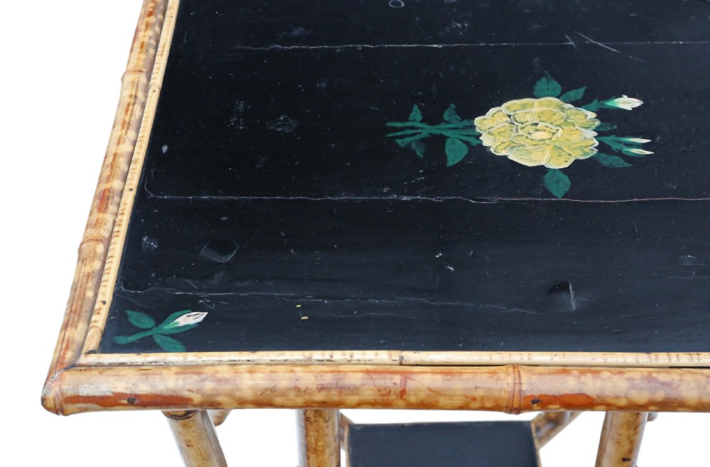 Antique quality C1900 bamboo black lacquer occasional window table View III