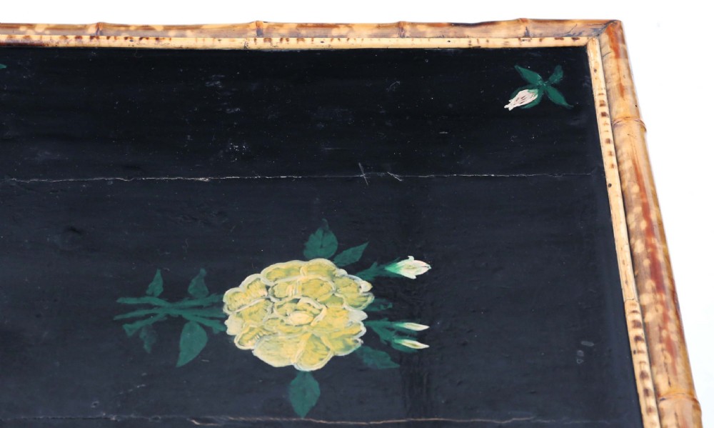 Antique quality C1900 bamboo black lacquer occasional window table View IV