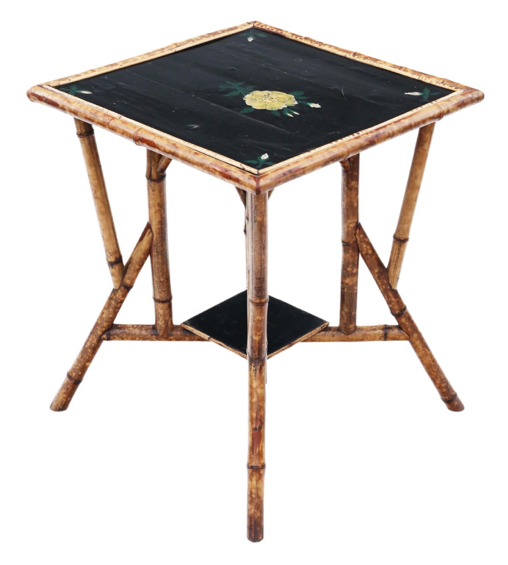 Antique quality C1900 bamboo black lacquer occasional window table View VII