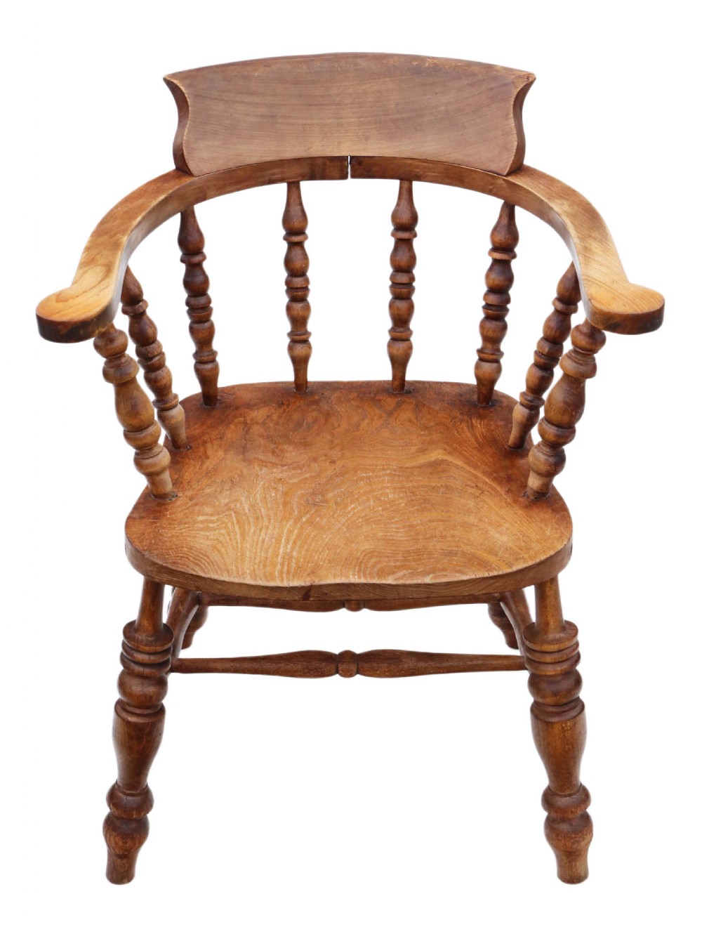 Antique quality elm and beech bow elbow desk chair Victorian C1890