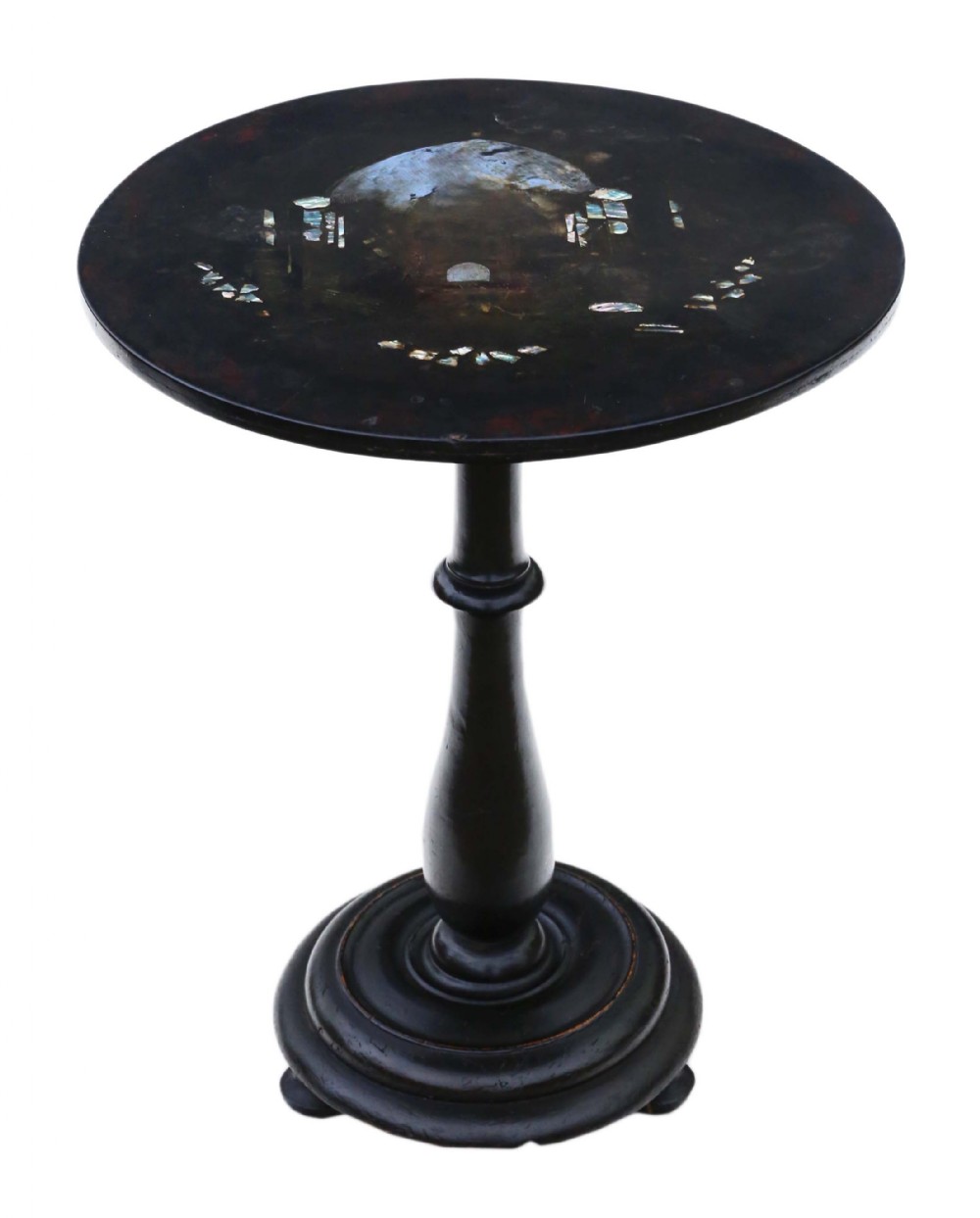 Antique Victorian C1880 hand decorated papier mache supper wine table tilt top