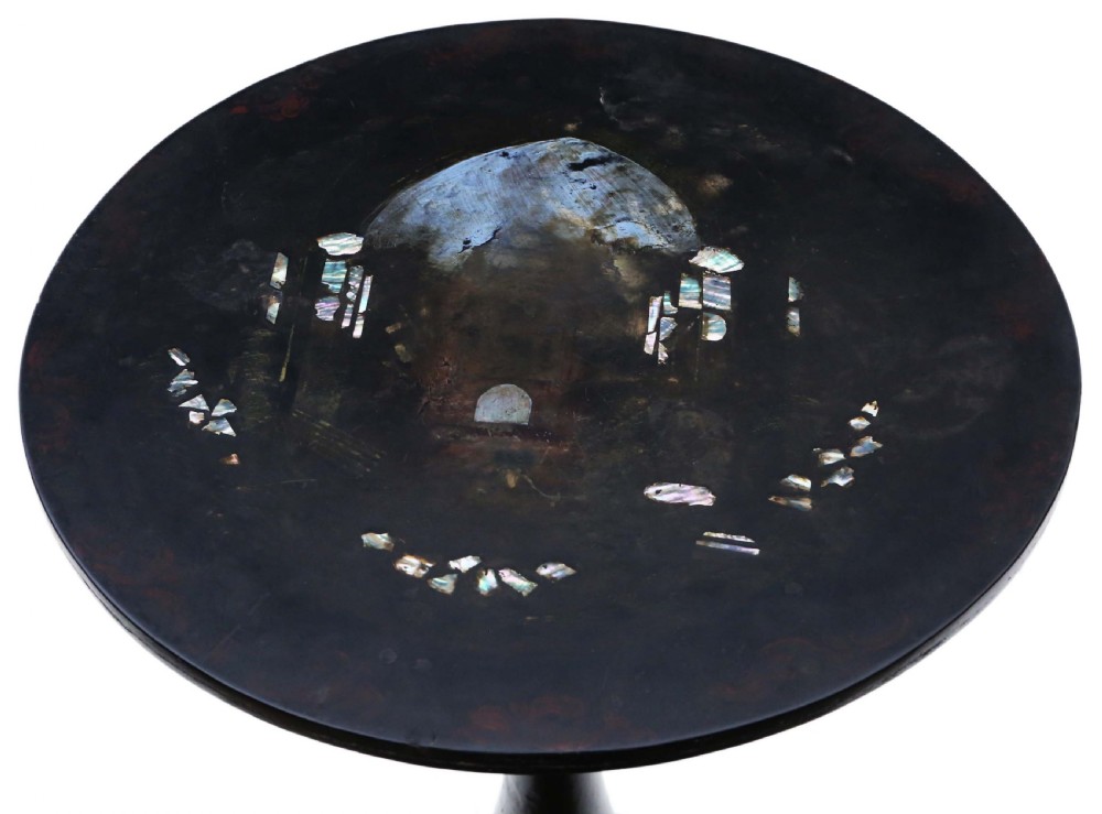Antique Victorian C1880 hand decorated papier mache supper wine table tilt top View V