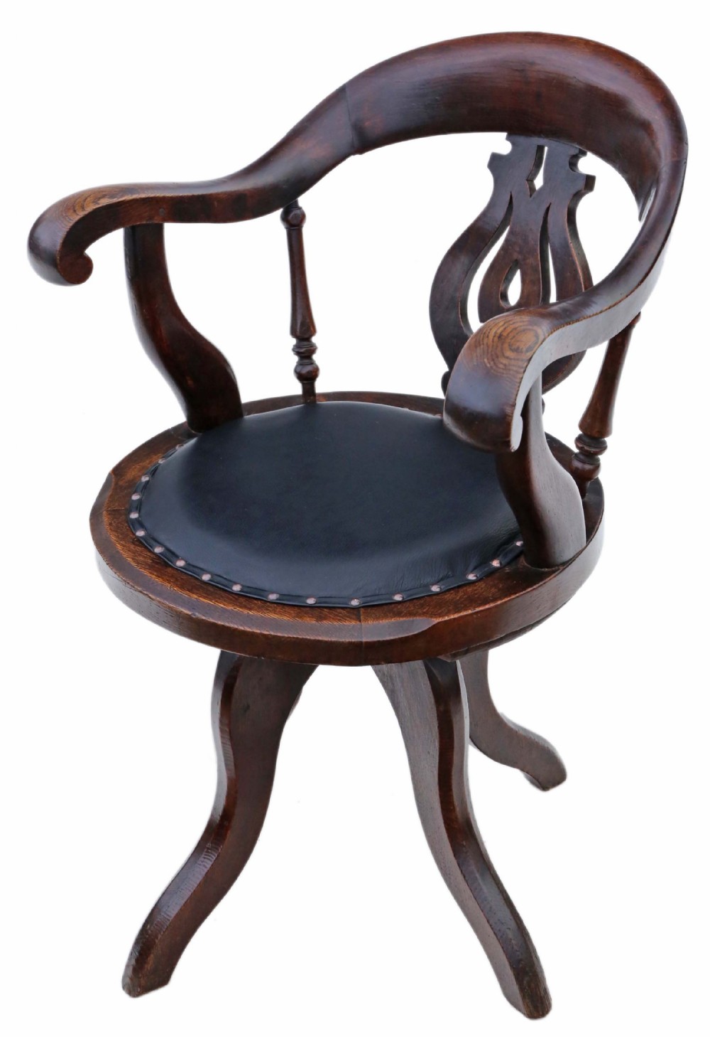 Antique fine quality Victorian C1880 oak and leather swivel office desk chair