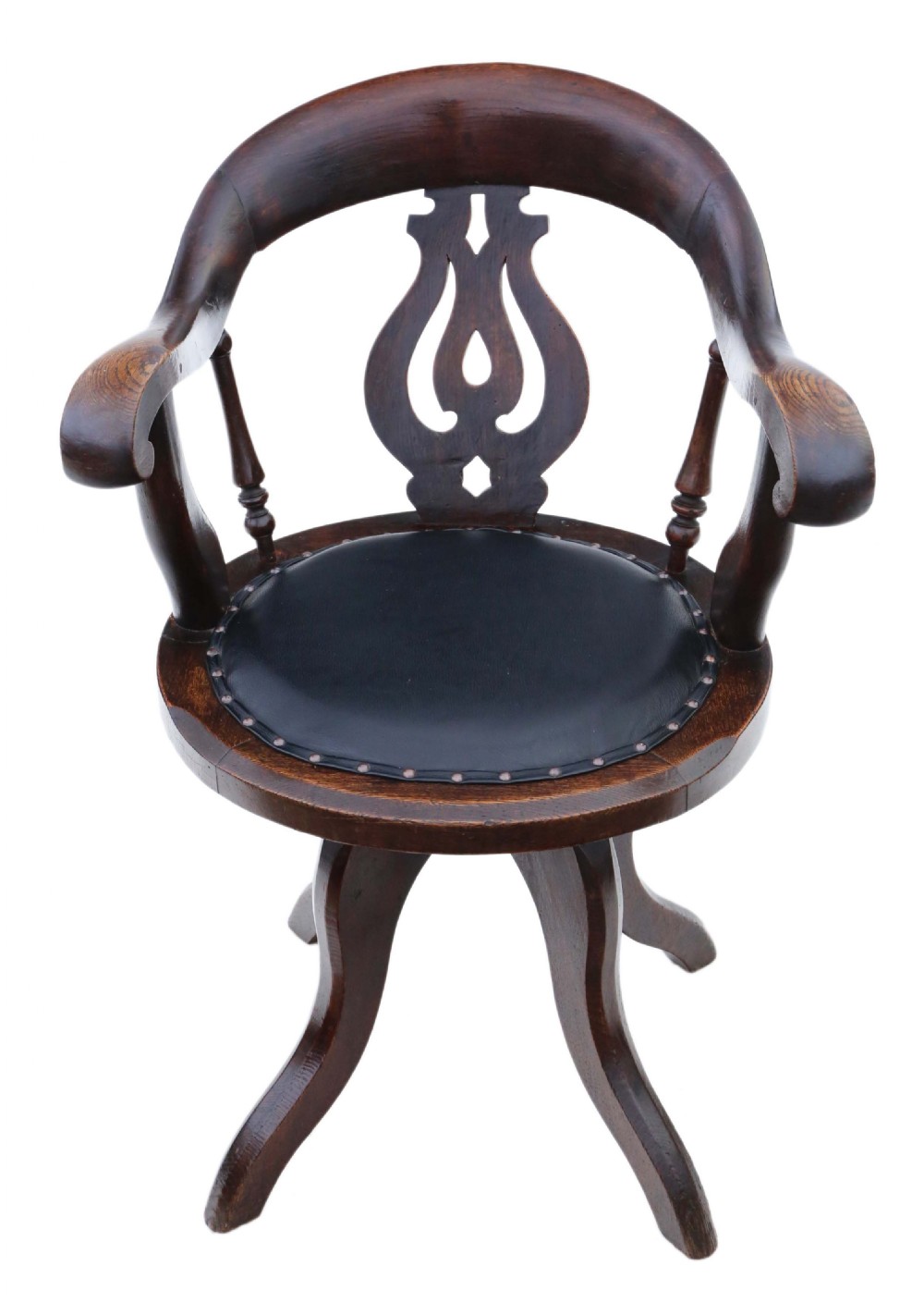 Antique fine quality Victorian C1880 oak and leather swivel office desk chair View II