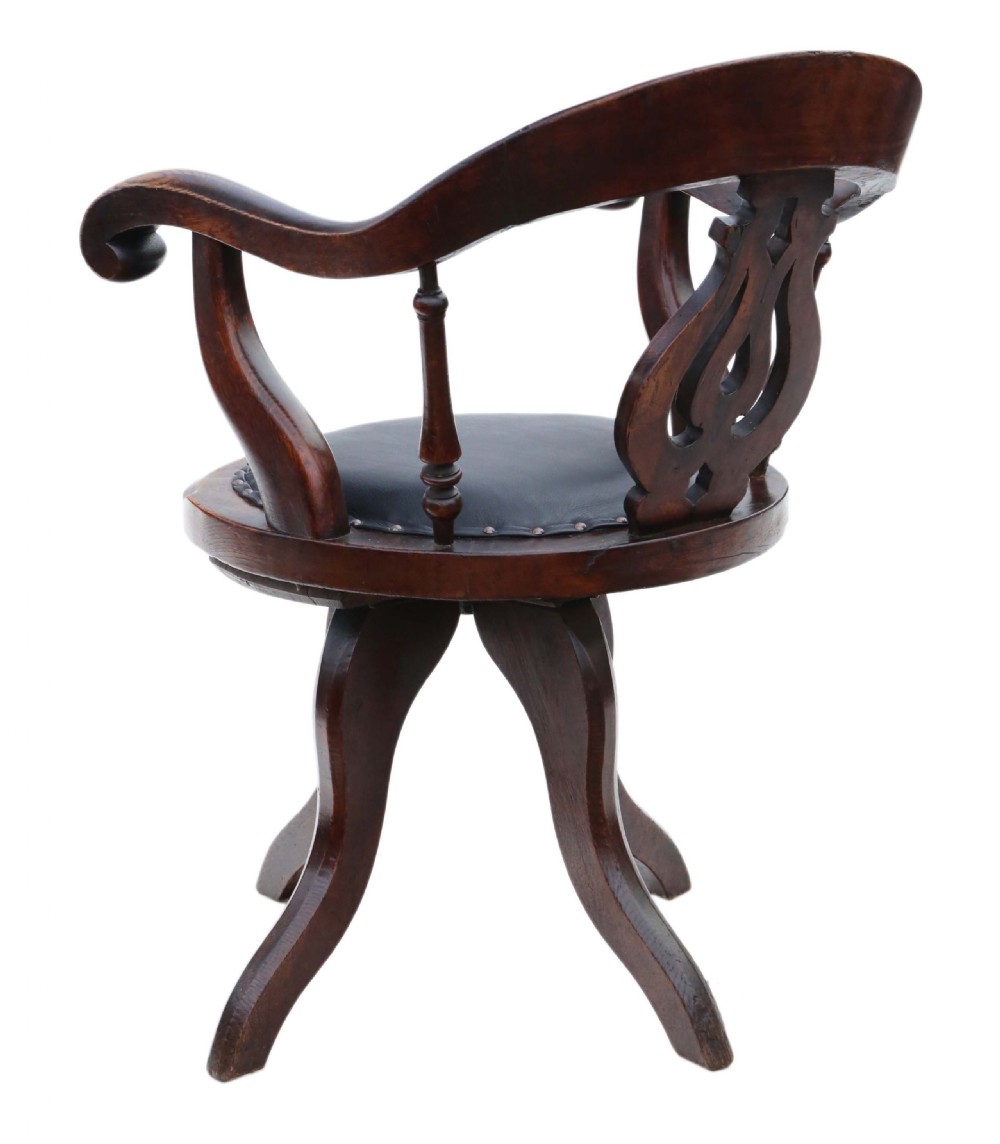 Antique fine quality Victorian C1880 oak and leather swivel office desk chair View III