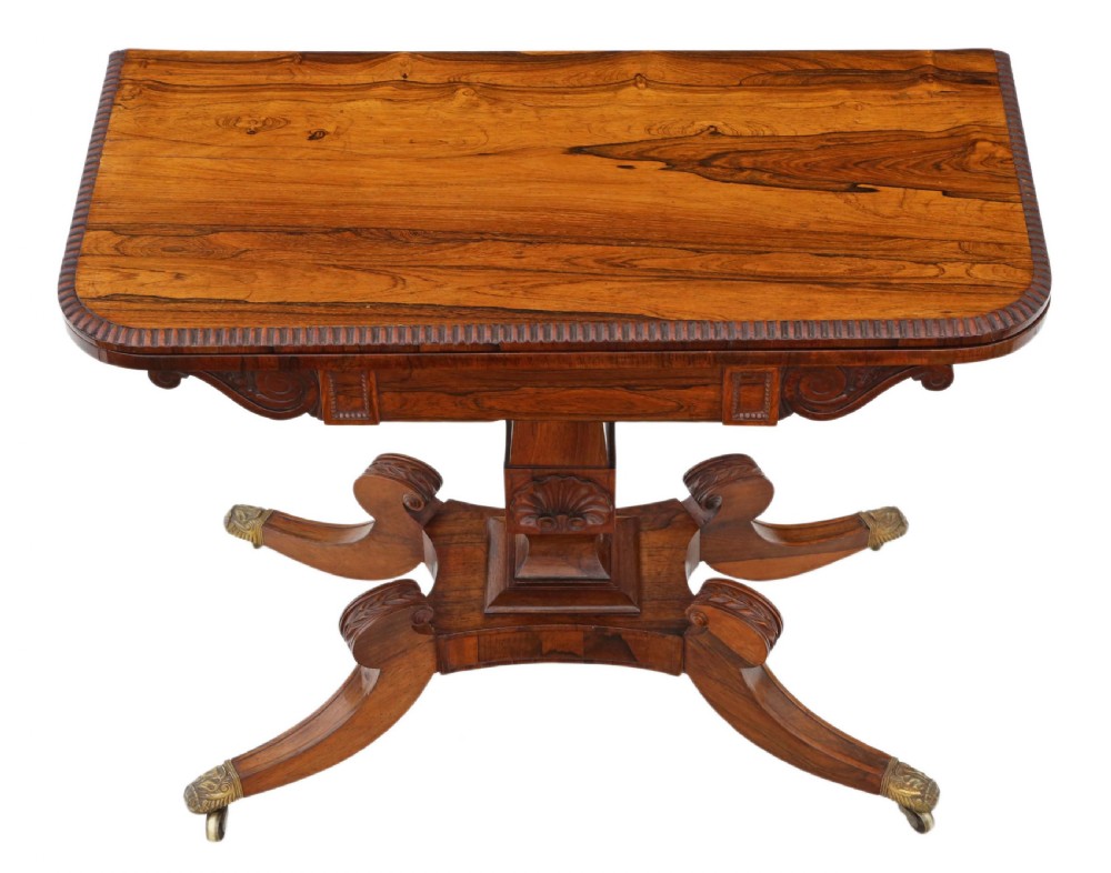 Antique fine quality Regency rosewood folding console card table C1825 View II