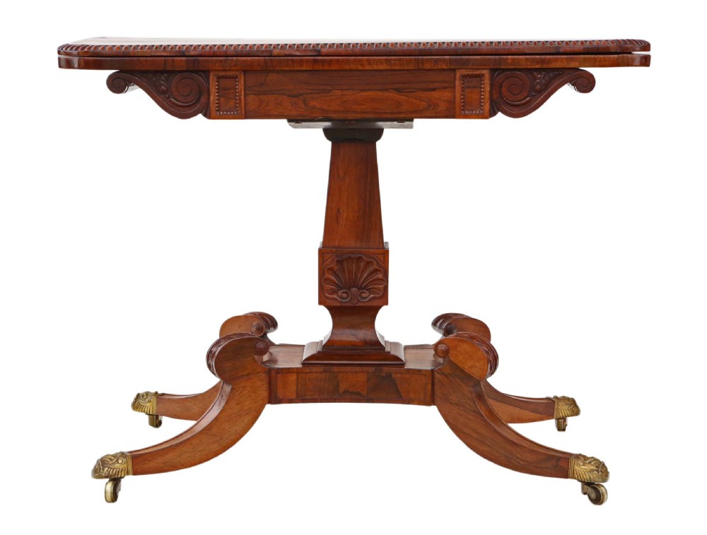 Antique fine quality Regency rosewood folding console card table C1825 View IV