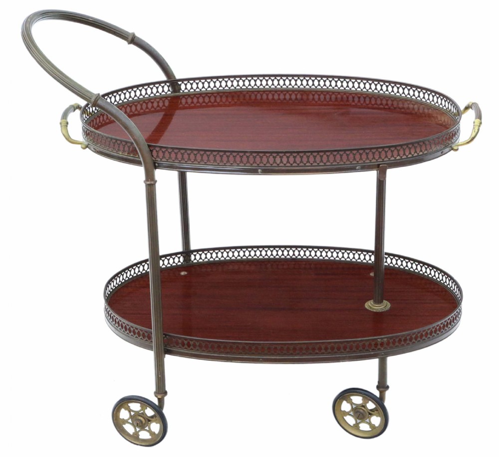 Antique quality Art Deco mahogany drinks and cakes serving trolley table View II